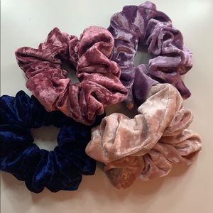 four pack soft velvet scrunchies